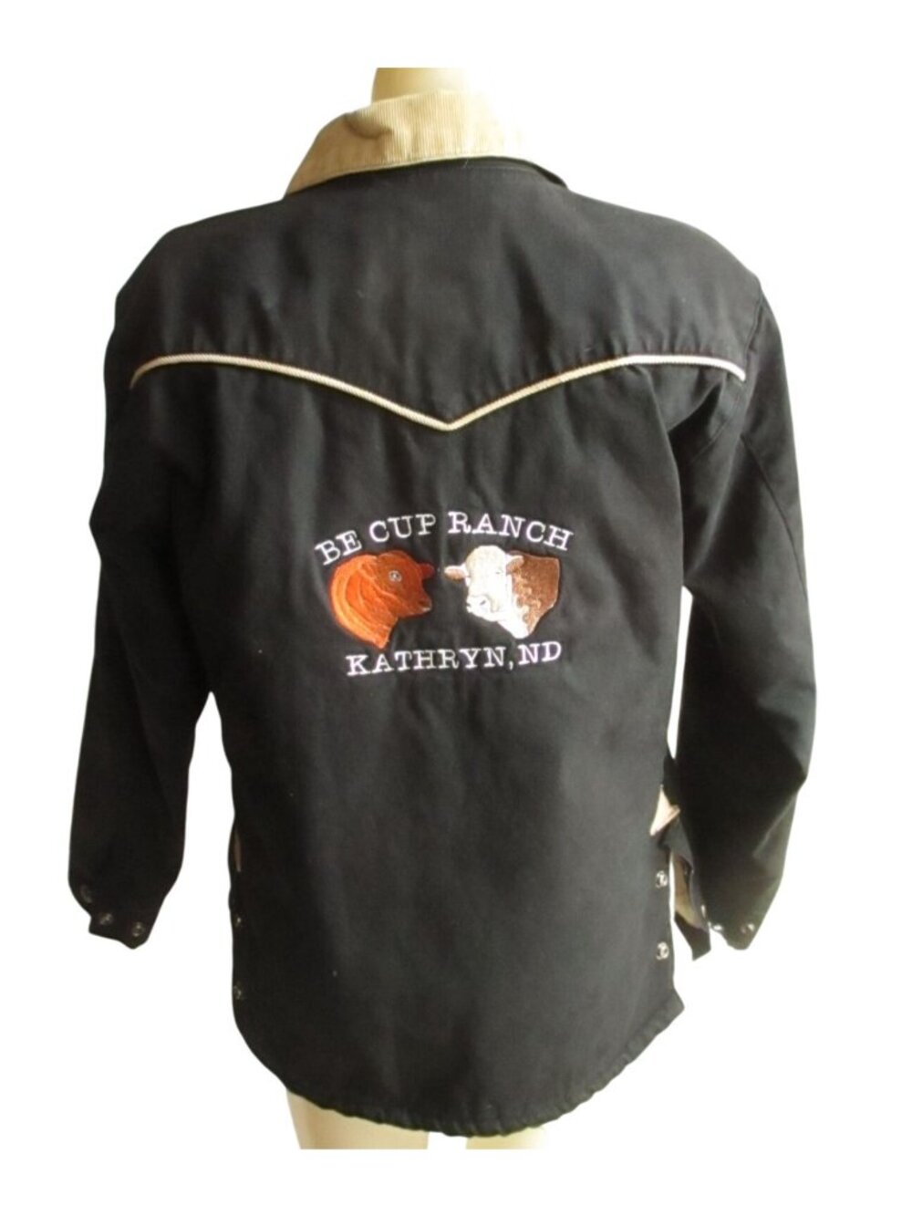 Rancher Jacket Vintage Womens Powder River Outfitters Black Canvas Embroidered - Picture 2 of 11